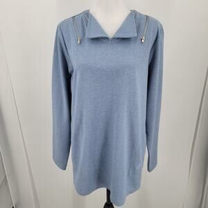 Linea Leisure Top Womens Large Blue Zipper Accents